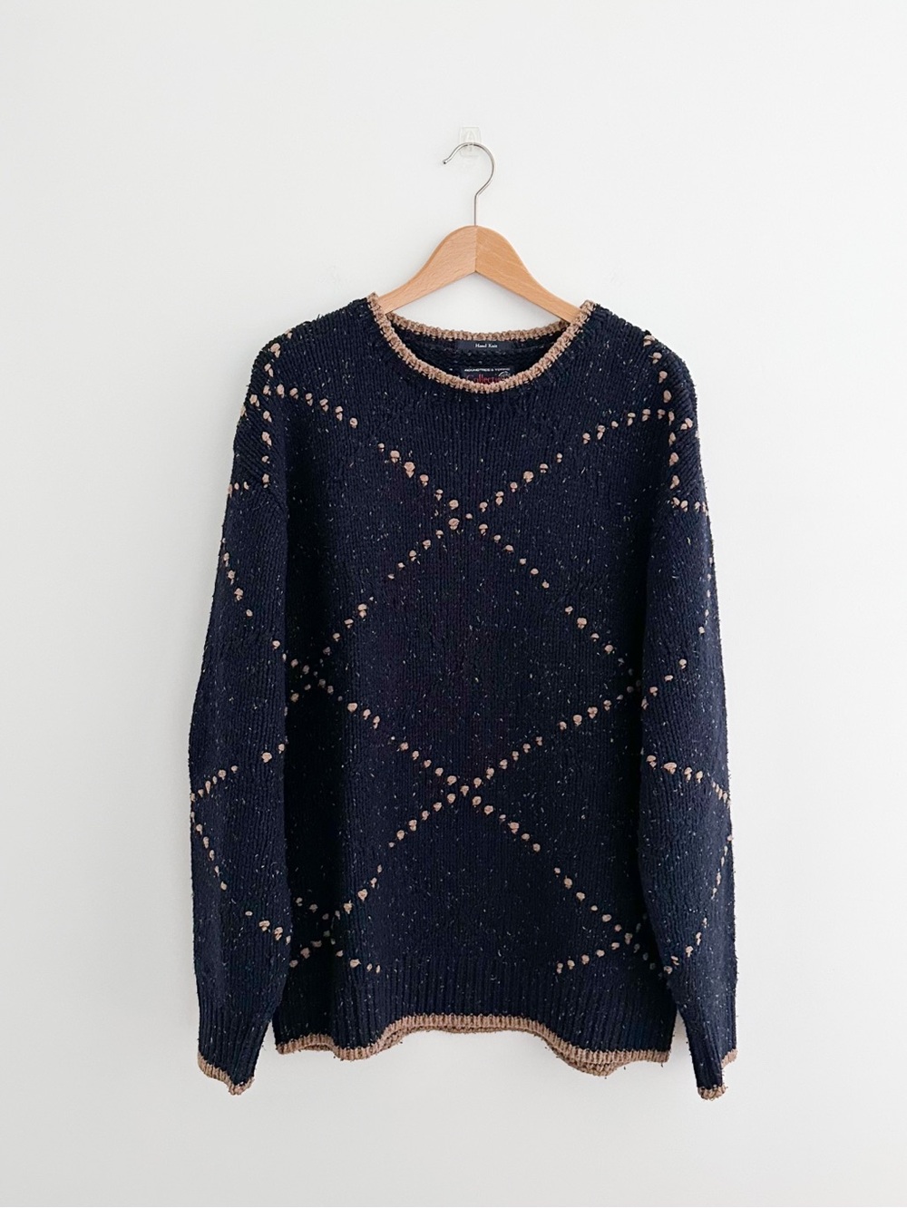 Vintage Hand Knit Silk Cotton Wool Blend Sweater Men's XL Tweed Grandpa Pullover